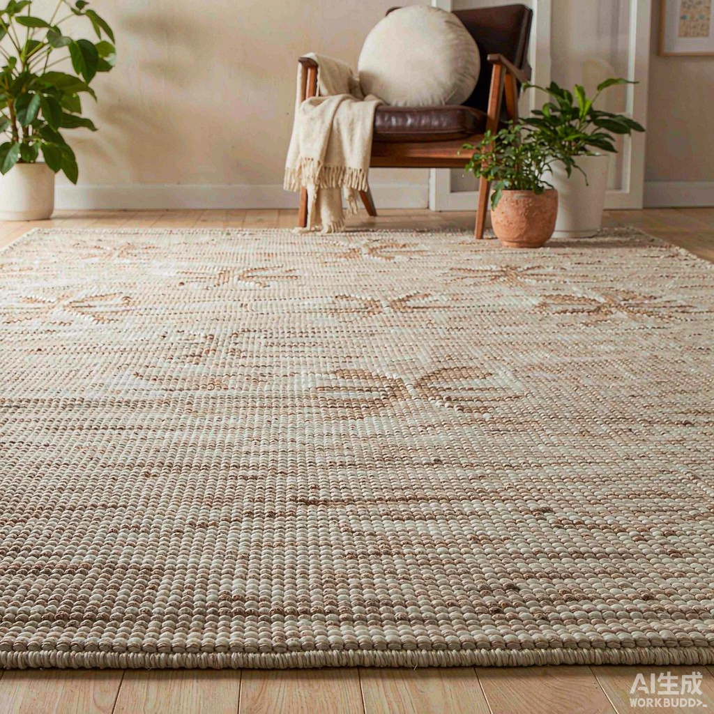 A textured cream area rug in a Scandinavian-style living room